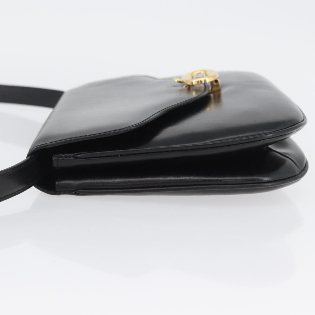 CELINE Shoulder Bag Leather Black Gold Auth ka2969