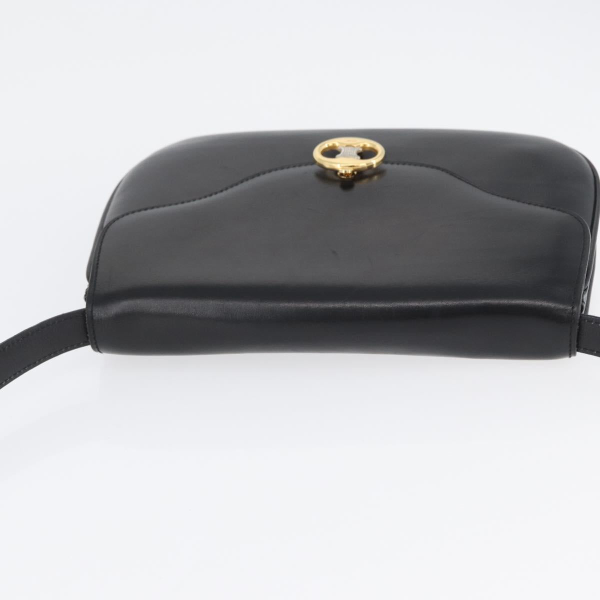 CELINE Shoulder Bag Leather Black Gold Auth ka2969
