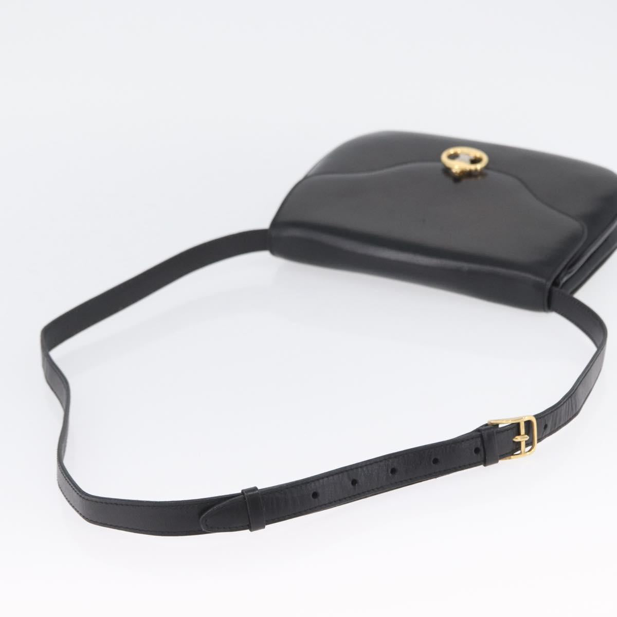 CELINE Shoulder Bag Leather Black Gold Auth ka2969