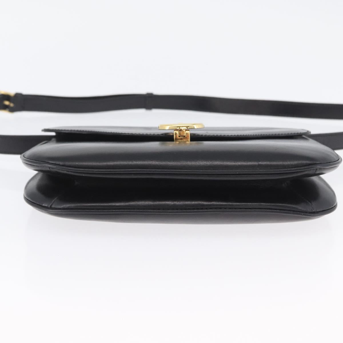 CELINE Shoulder Bag Leather Black Gold Auth ka2969