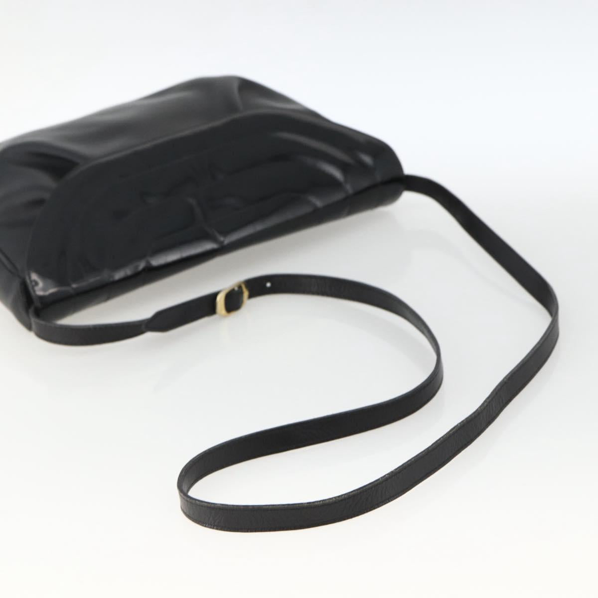 Salvatore Ferragamo Shoulder Bag Patent leather Black Gold Auth ka2971