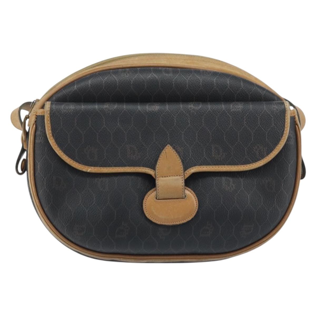 Christian Dior Honeycomb Canvas Shoulder Bag PVC Black Gold Auth ka2973
