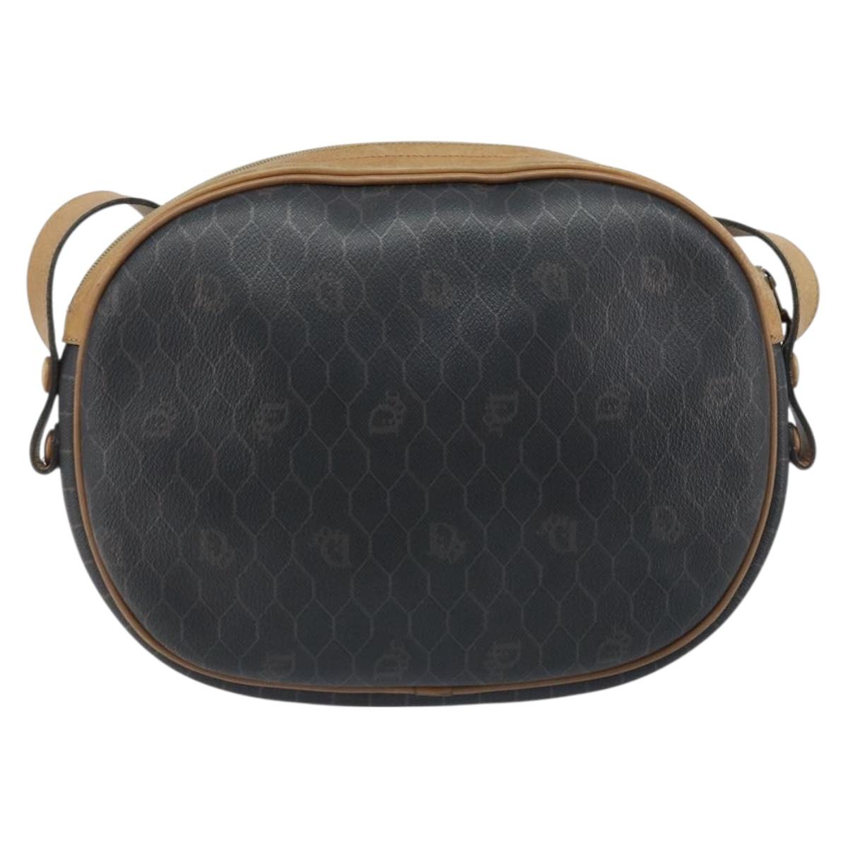 Christian Dior Honeycomb Canvas Shoulder Bag PVC Black Gold Auth ka2973