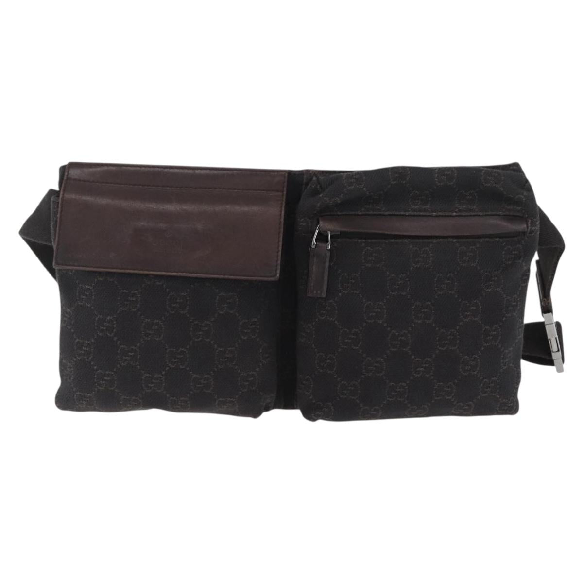 GUCCI GG Canvas Waist bag Dark Brown Silver 28566 Auth ka2977