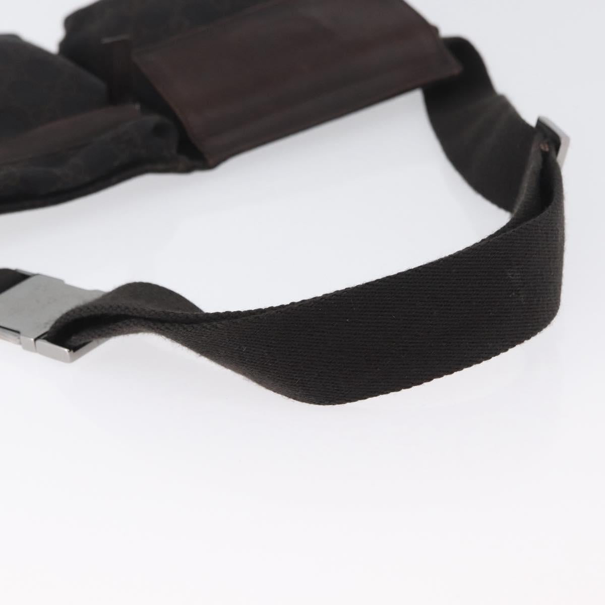GUCCI GG Canvas Waist bag Dark Brown Silver 28566 Auth ka2977