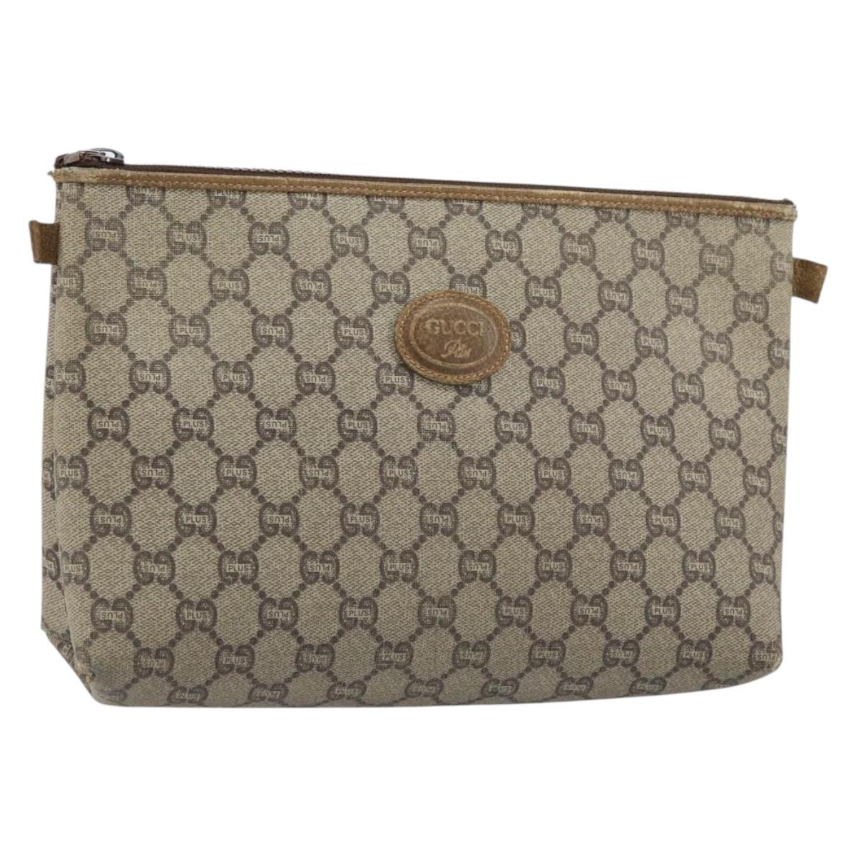GUCCI GG Plus Supreme Clutch Bag PVC Beige Auth ka2978