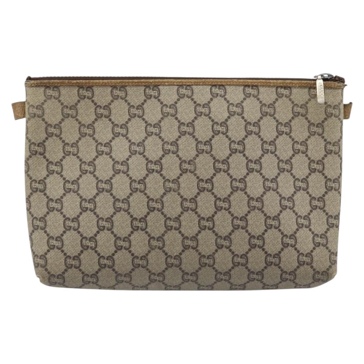 GUCCI GG Plus Supreme Clutch Bag PVC Beige Auth ka2978