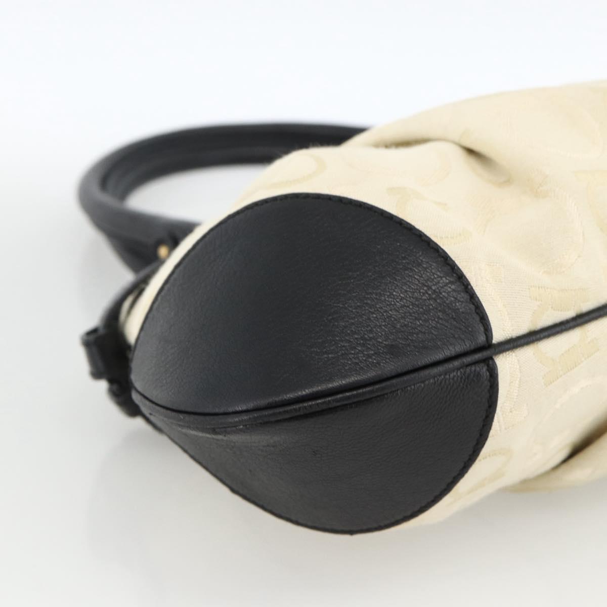 Salvatore Ferragamo Hand Bag Canvas Beige Black Auth ka2979
