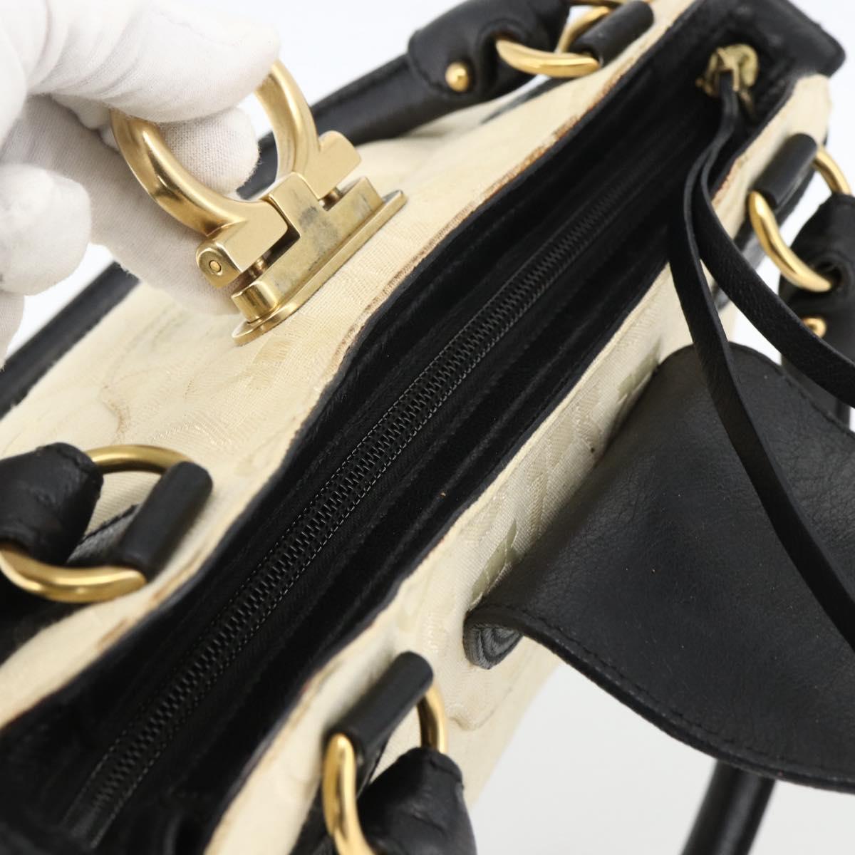 Salvatore Ferragamo Hand Bag Canvas Beige Black Auth ka2979