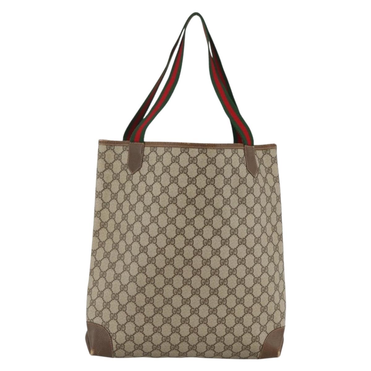 GUCCI GG Supreme Web Sherry Line Tote Bag PVC Beige Red 002 904 0222 Auth ka2984