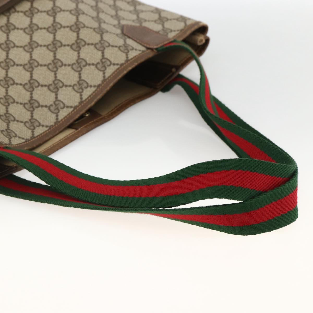 GUCCI GG Supreme Web Sherry Line Tote Bag PVC Beige Red 002 904 0222 Auth ka2984