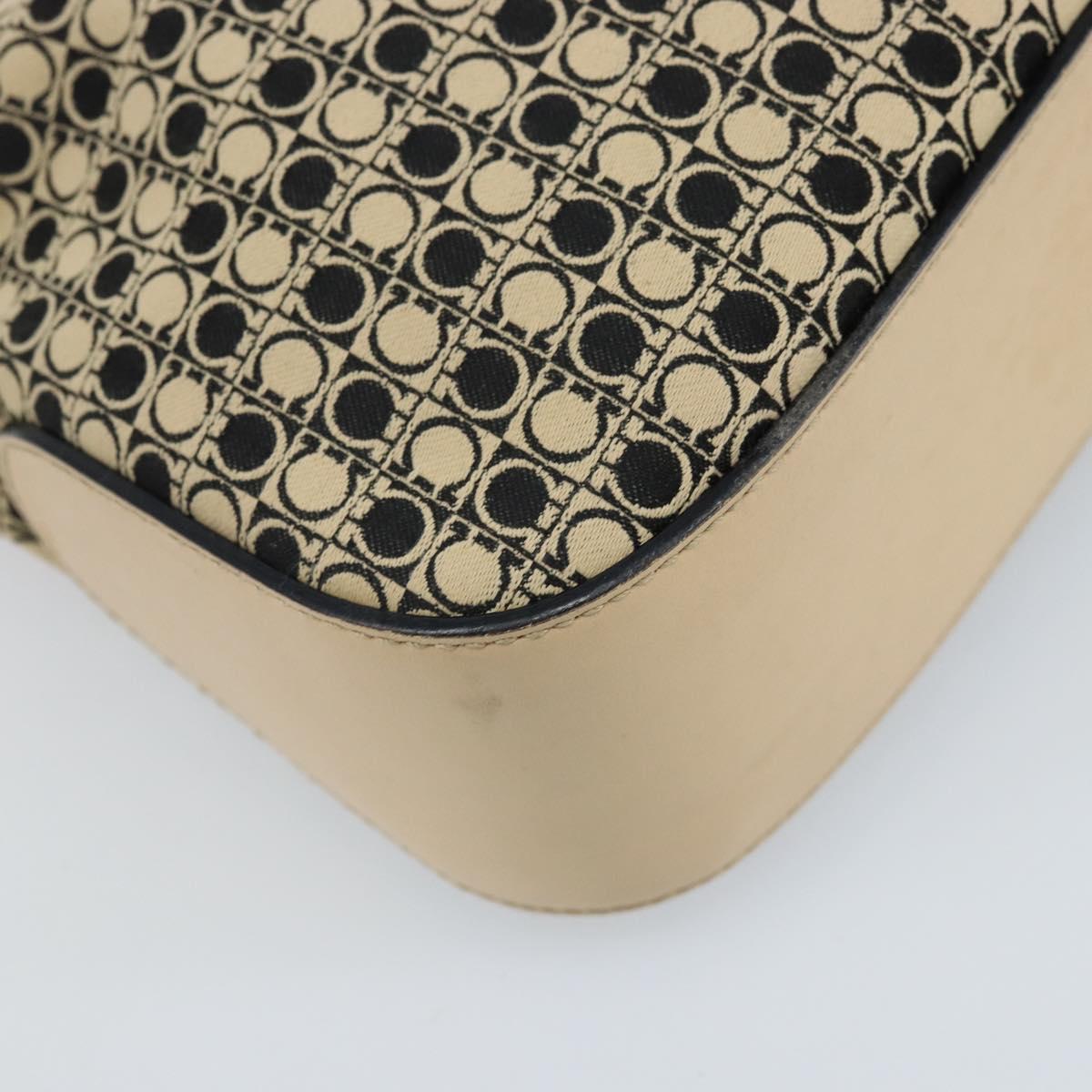 Salvatore Ferragamo Gancini Shoulder Bag Canvas Beige Silver Auth ka2988