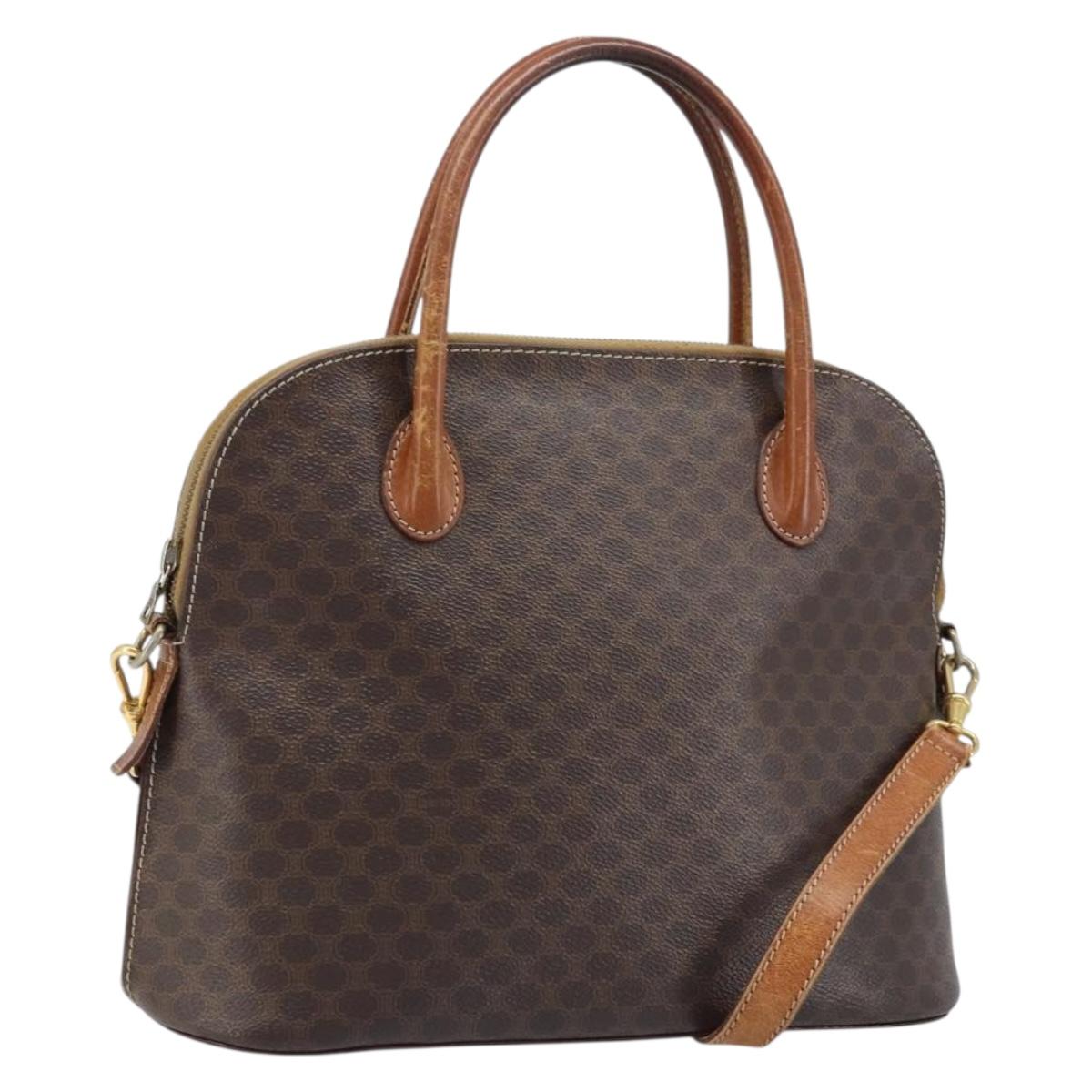 CELINE Macadam Canvas Hand Bag PVC Leather 2way Brown Gold Auth ka2994
