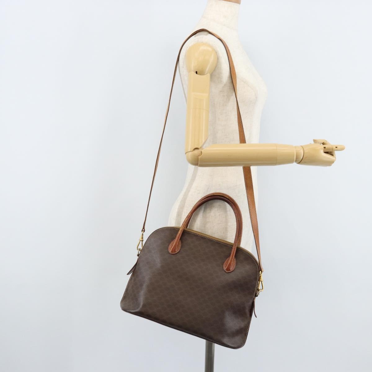 CELINE Macadam Canvas Hand Bag PVC Leather 2way Brown Gold Auth ka2994