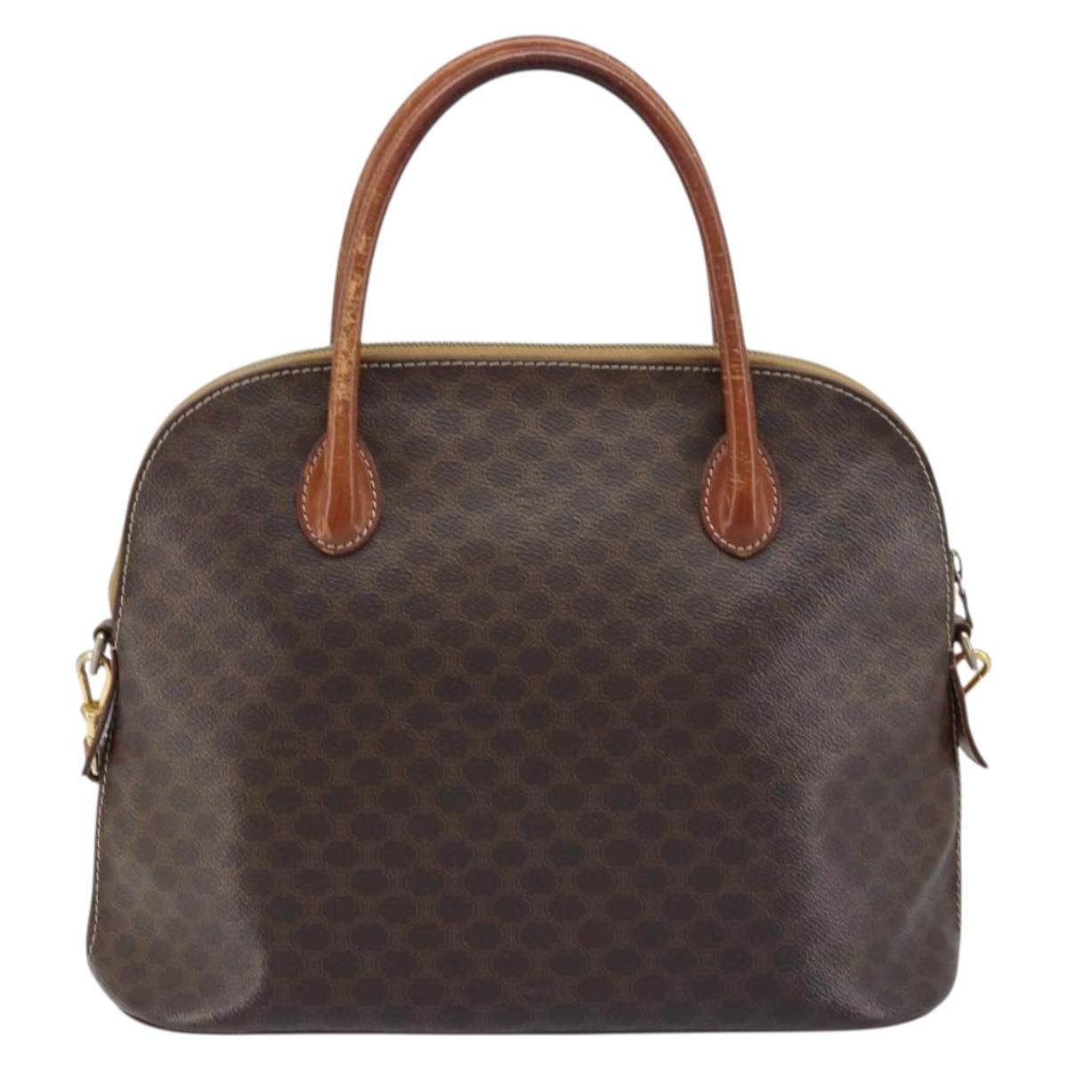 CELINE Macadam Canvas Hand Bag PVC Leather 2way Brown Gold Auth ka2994