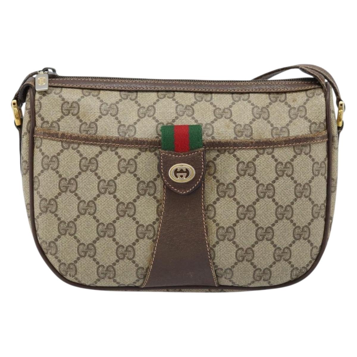 GUCCI GG Supreme Web Sherry Line Bag PVC Beige Red 89 02 032 Auth ka2995