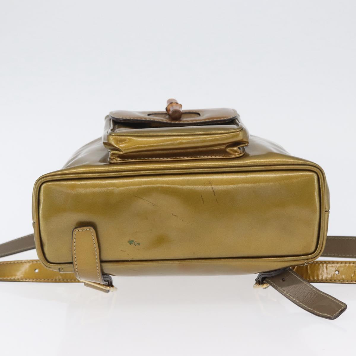 GUCCI Bamboo Backpack Patent leather Gold Tone 003 1705 0030 Auth ka2998