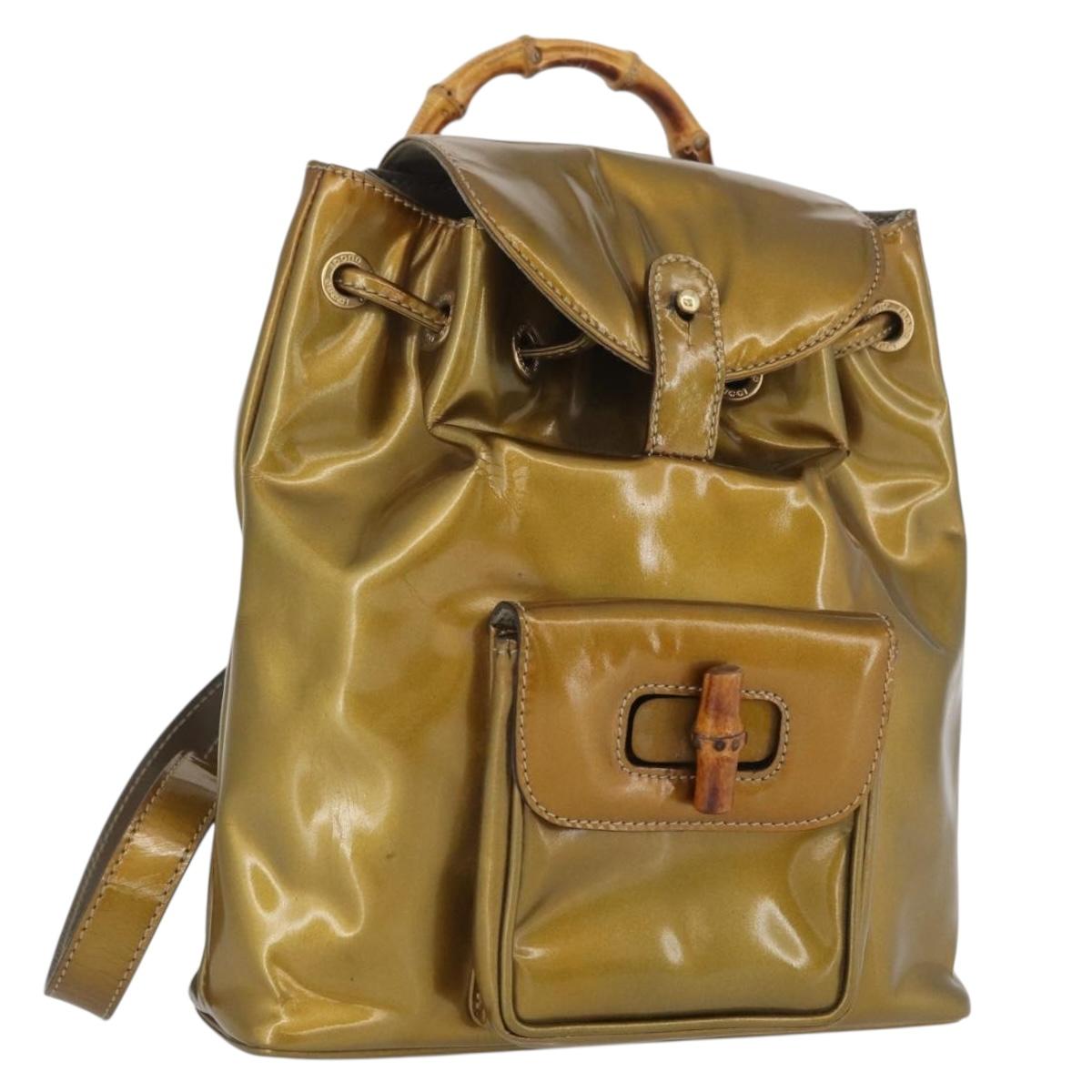 GUCCI Bamboo Backpack Patent leather Gold Tone 003 1705 0030 Auth ka2998