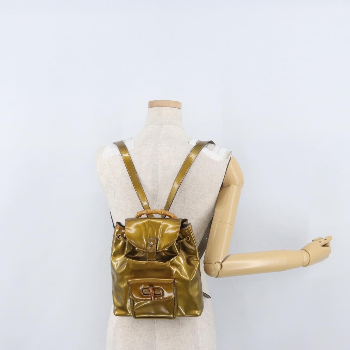 GUCCI Bamboo Backpack Patent leather Gold Tone 003 1705 0030 Auth ka2998