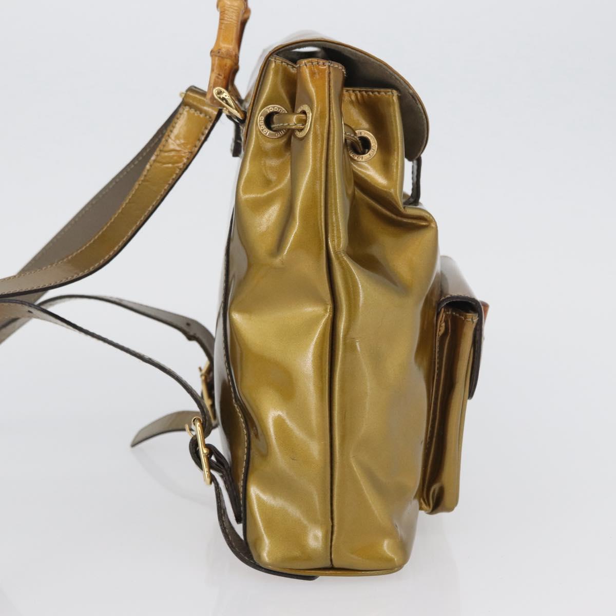 GUCCI Bamboo Backpack Patent leather Gold Tone 003 1705 0030 Auth ka2998