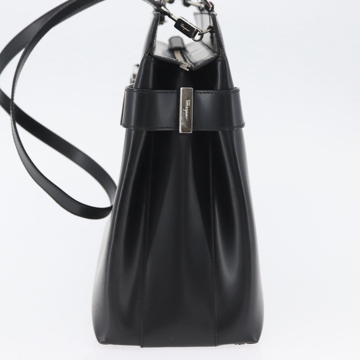 Salvatore Ferragamo Hand Bag Leather 2way Black Silver Auth ka3005