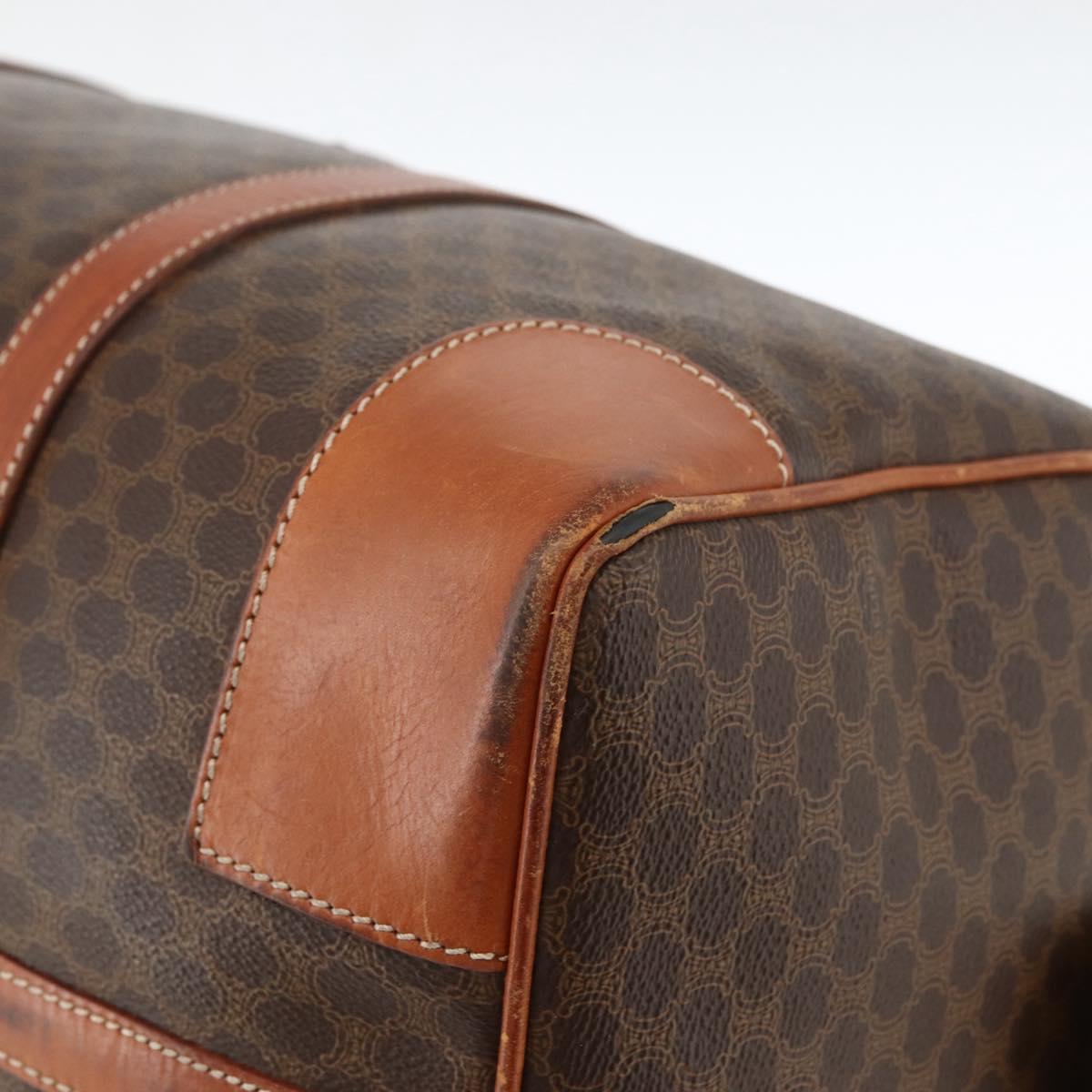 CELINE Macadam Canvas Boston Bag PVC Leather Brown Gold Auth ka3007