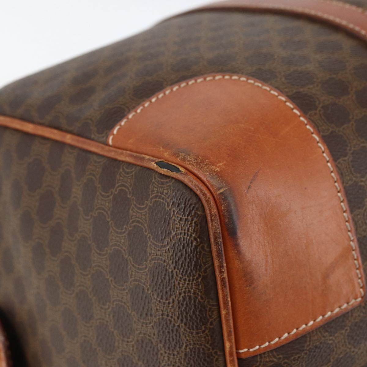 CELINE Macadam Canvas Boston Bag PVC Leather Brown Gold Auth ka3007