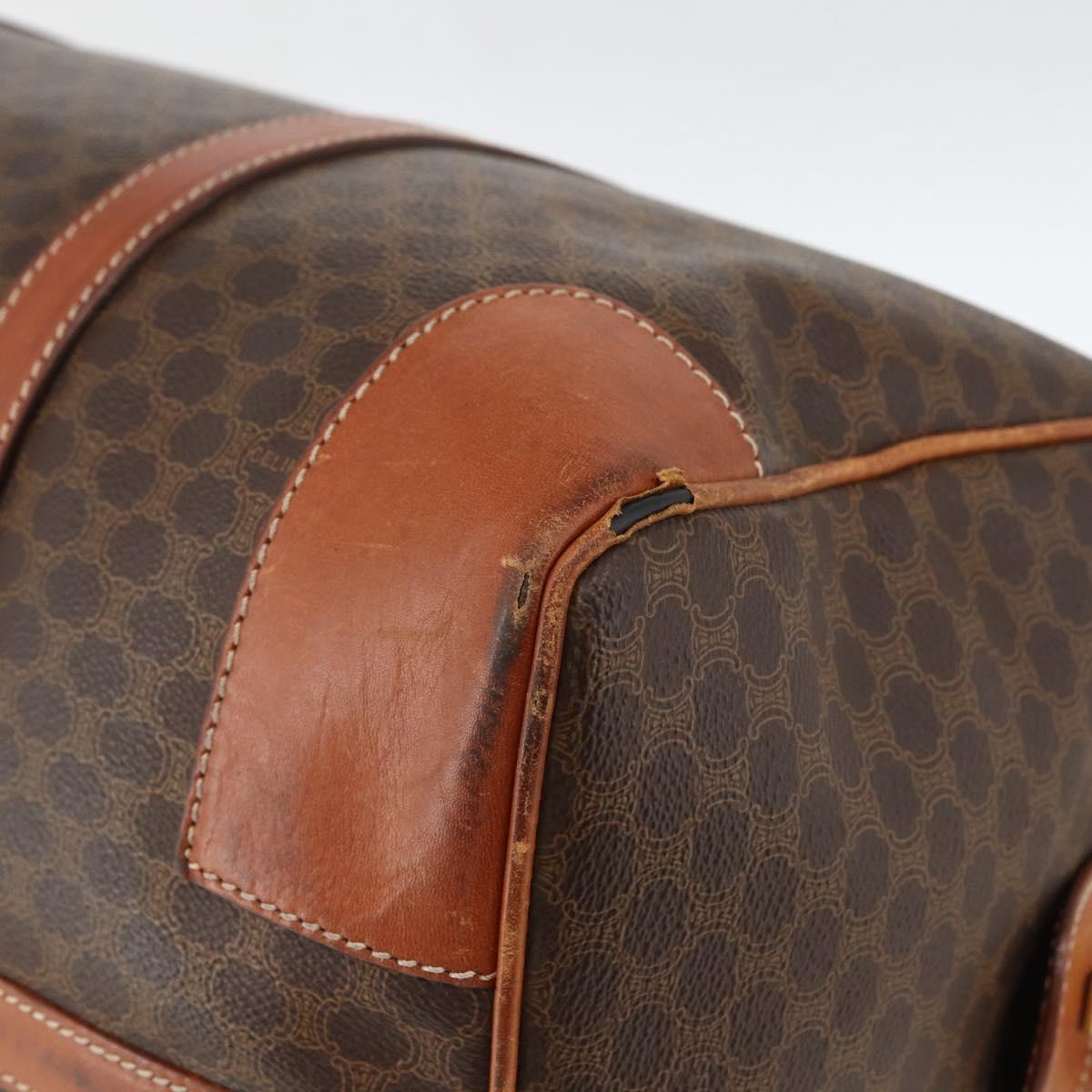 CELINE Macadam Canvas Boston Bag PVC Leather Brown Gold Auth ka3007