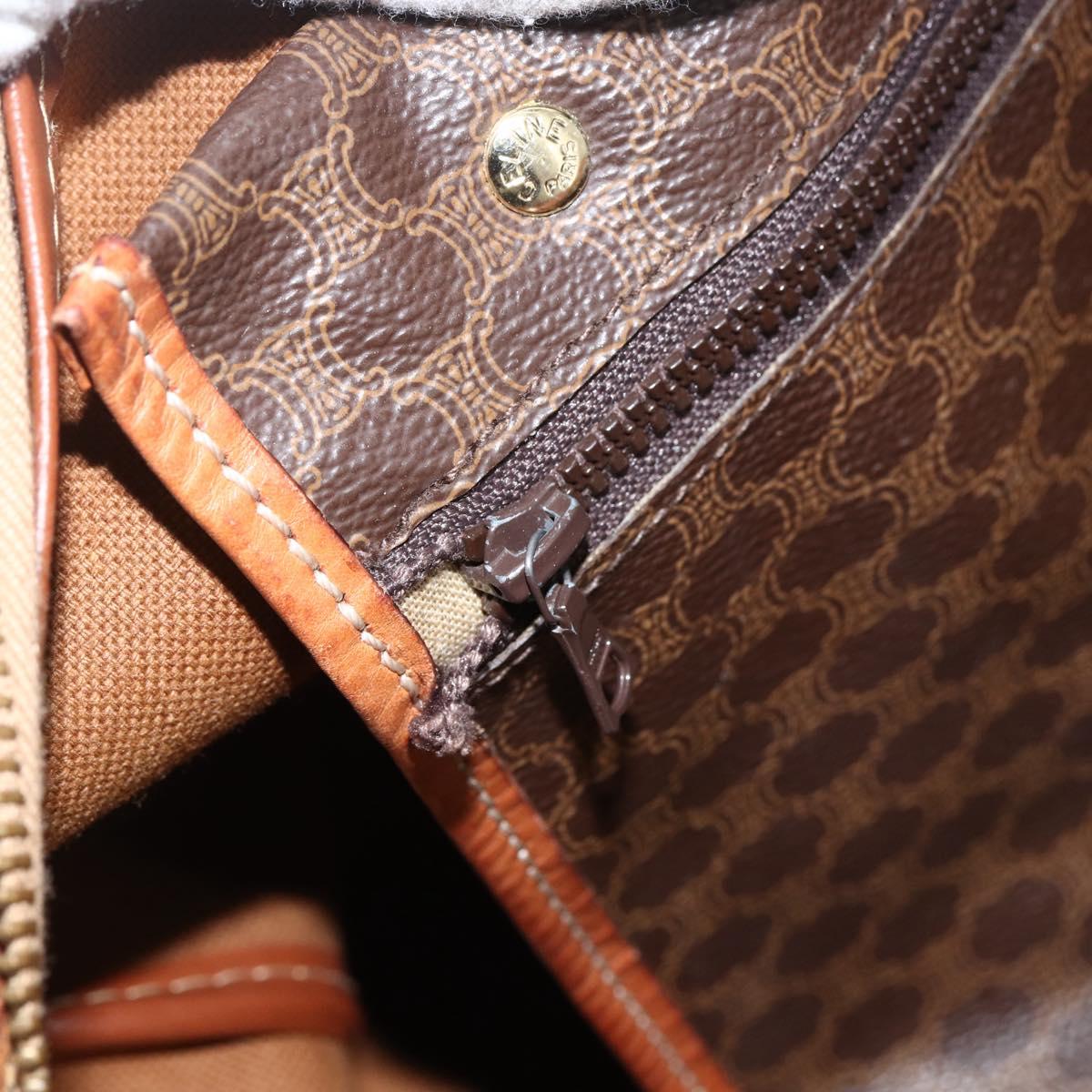 CELINE Macadam Canvas Boston Bag PVC Leather Brown Gold Auth ka3007