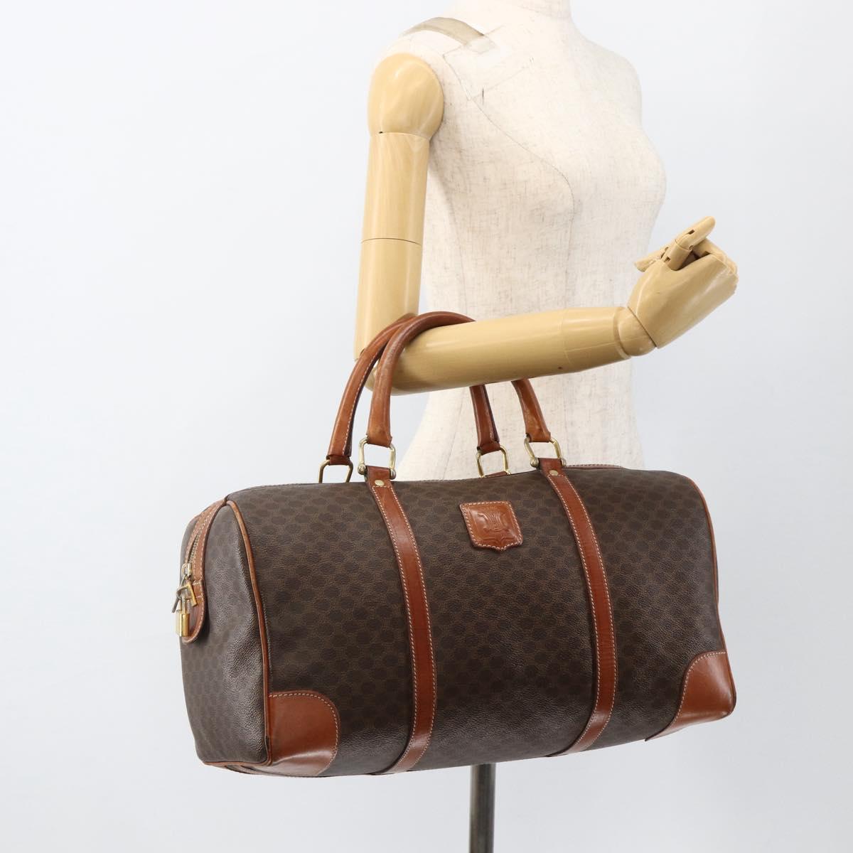 CELINE Macadam Canvas Boston Bag PVC Leather Brown Gold Auth ka3007