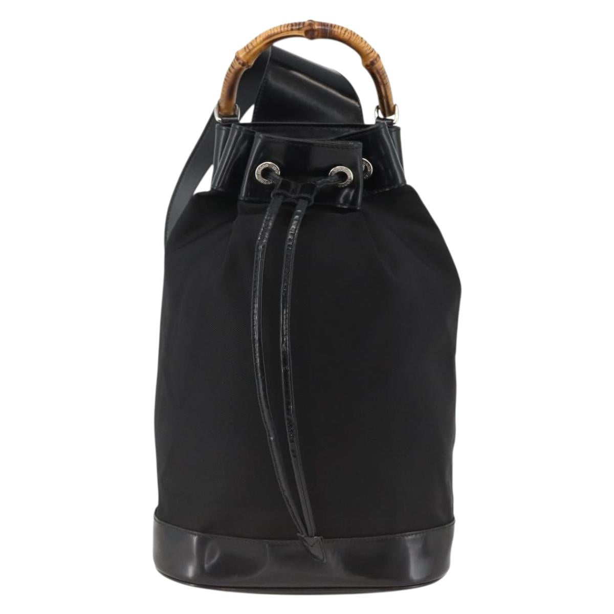 GUCCI Bamboo Body Bag Nylon Black Silver 003 2113 0036 Auth ka3012