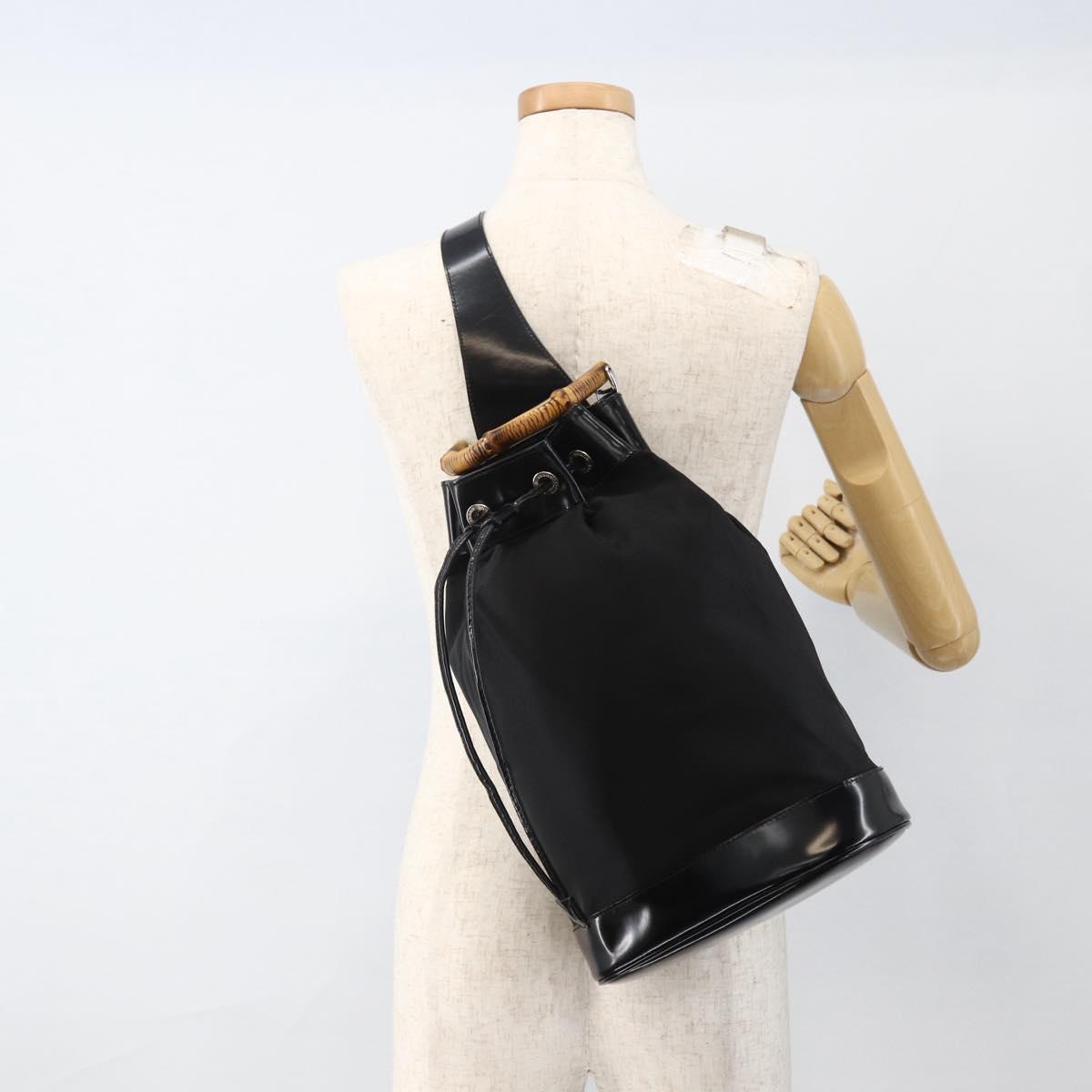 GUCCI Bamboo Body Bag Nylon Black Silver 003 2113 0036 Auth ka3012