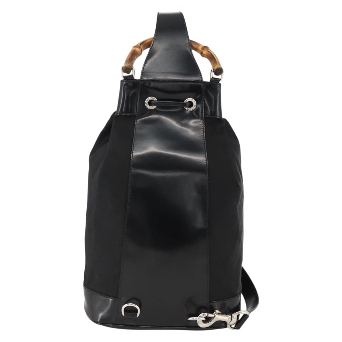 GUCCI Bamboo Body Bag Nylon Black Silver 003 2113 0036 Auth ka3012