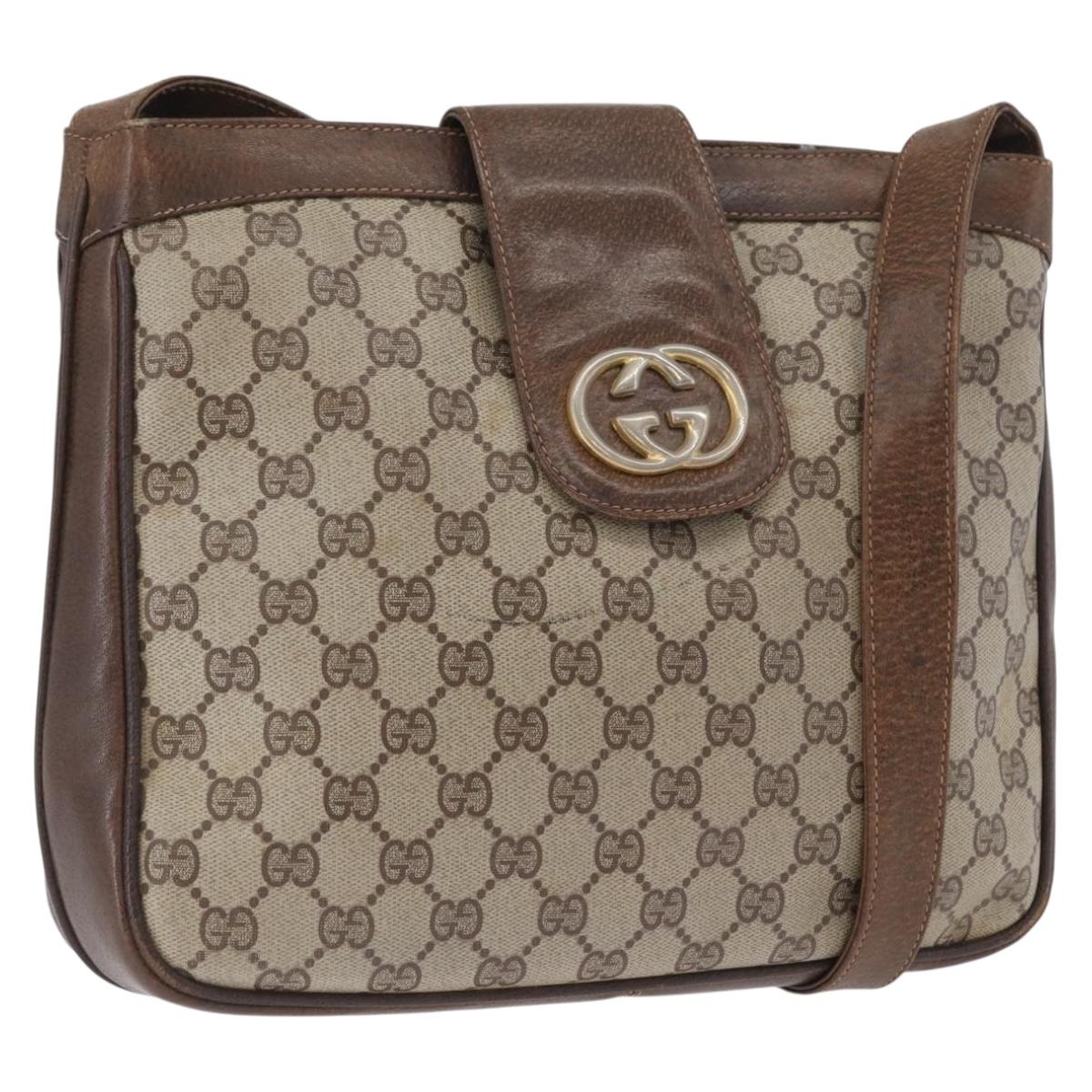 GUCCI GG Supreme Shoulder Bag PVC Beige Gold Auth ka3015
