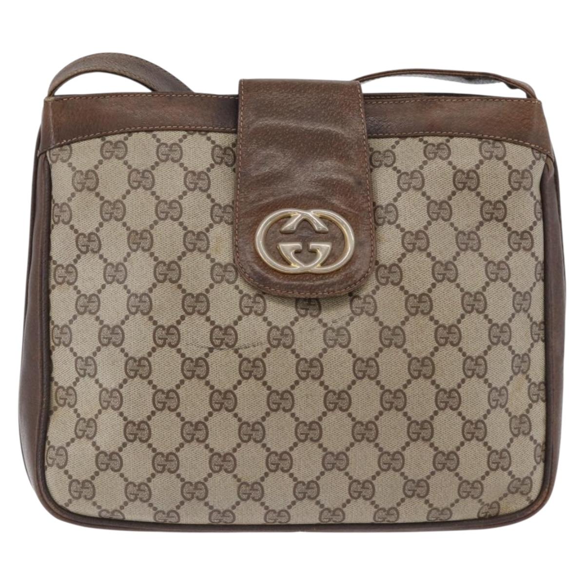 GUCCI GG Supreme Shoulder Bag PVC Beige Gold Auth ka3015
