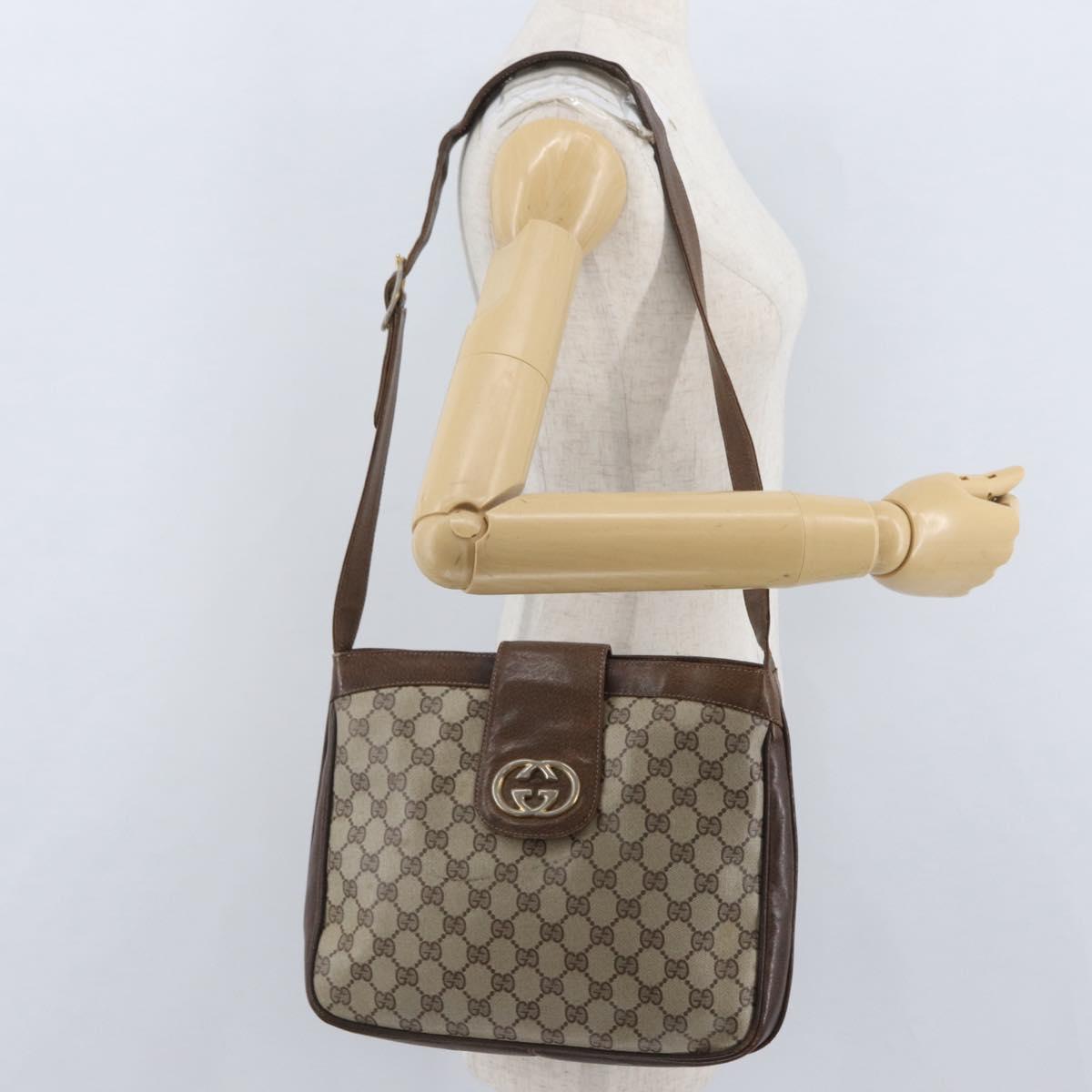 GUCCI GG Supreme Shoulder Bag PVC Beige Gold Auth ka3015
