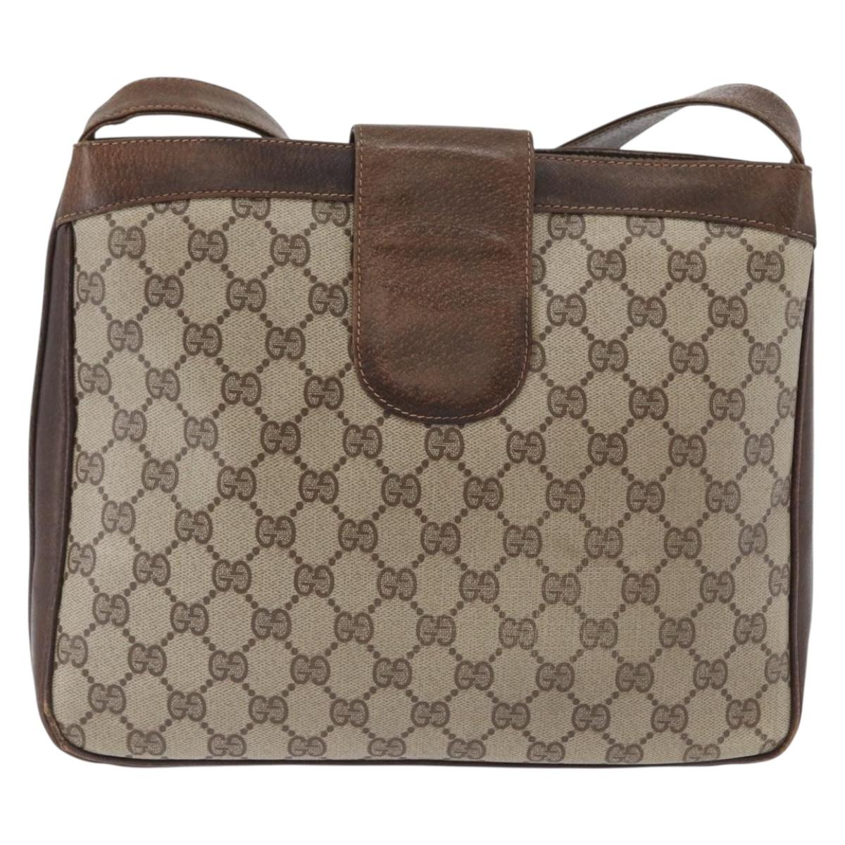 GUCCI GG Supreme Shoulder Bag PVC Beige Gold Auth ka3015