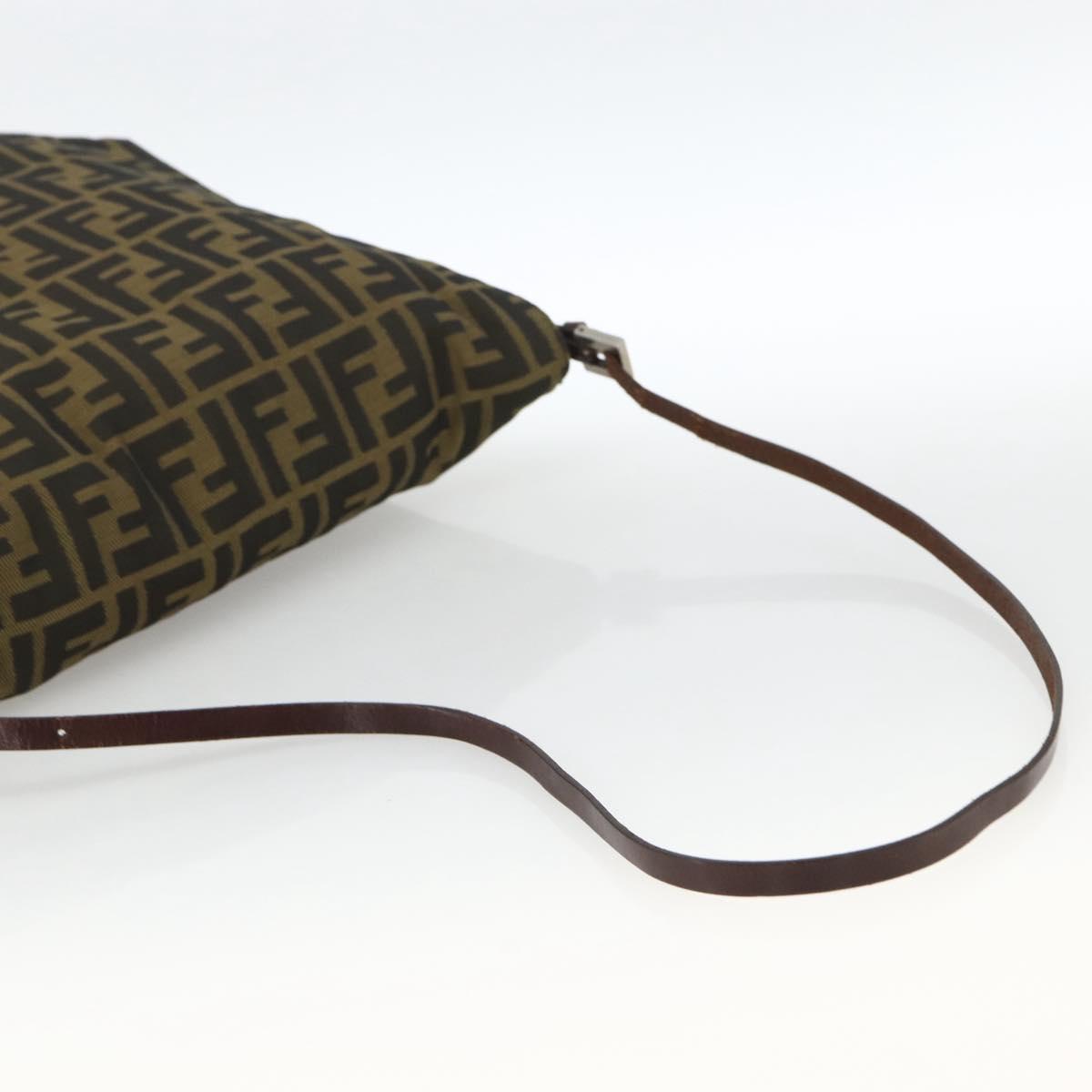 FENDI Zucca Canvas Shoulder Bag Black Brown Auth ka3016
