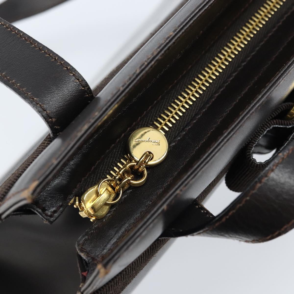 Salvatore Ferragamo Shoulder Bag Leather Brown Gold Auth ka3025