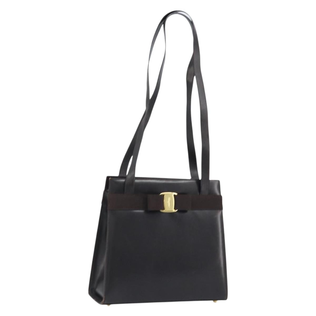 Salvatore Ferragamo Shoulder Bag Leather Brown Gold Auth ka3025