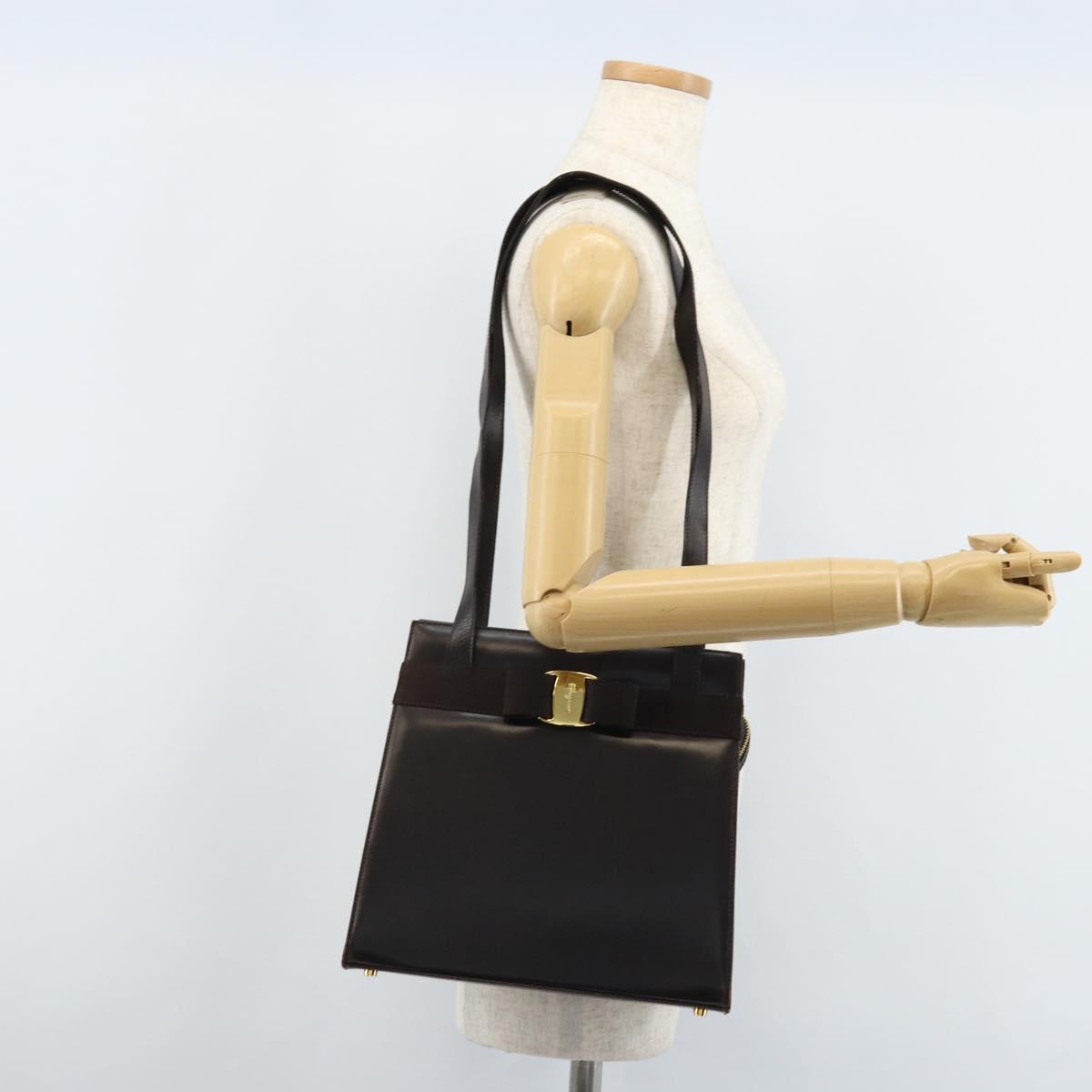 Salvatore Ferragamo Shoulder Bag Leather Brown Gold Auth ka3025
