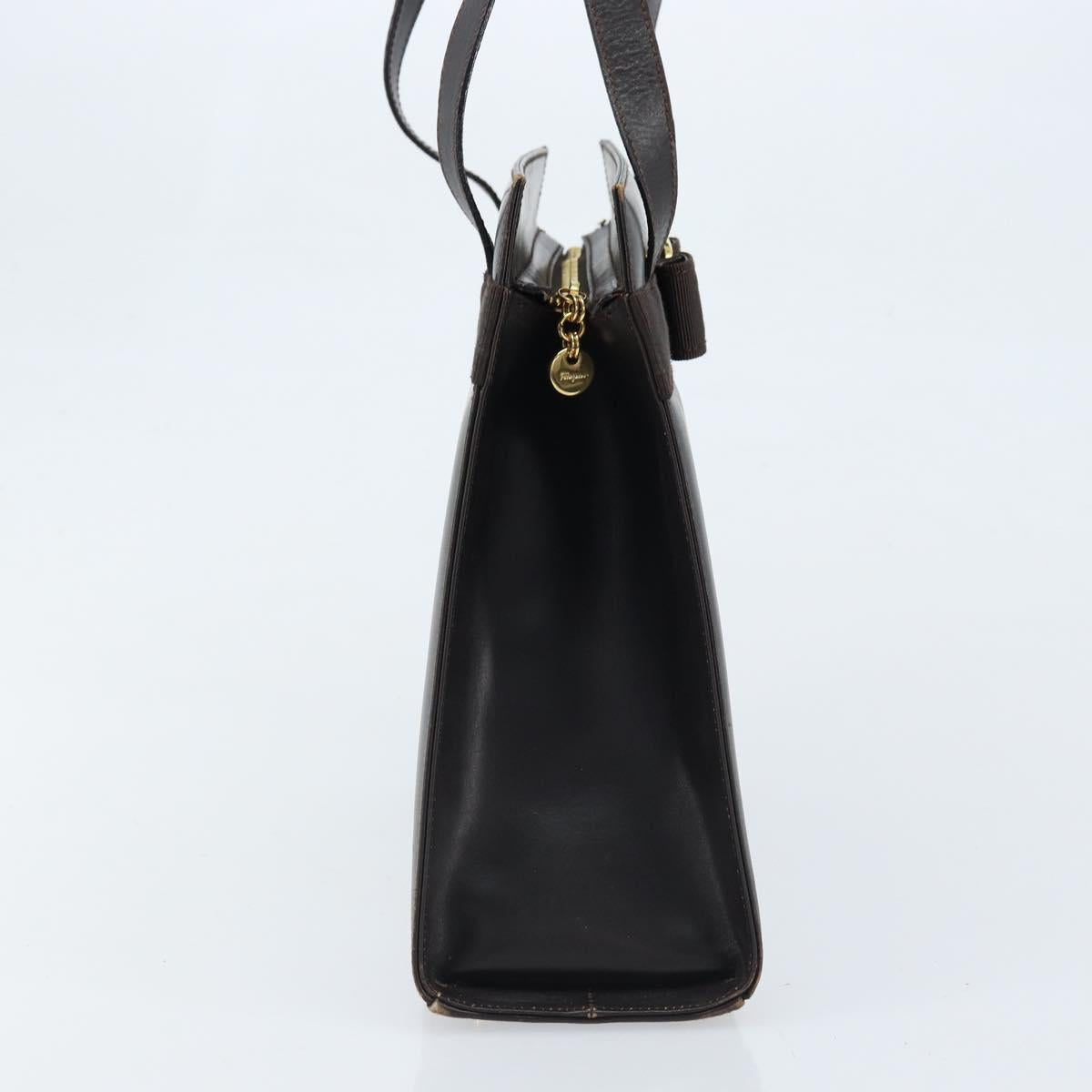 Salvatore Ferragamo Shoulder Bag Leather Brown Gold Auth ka3025