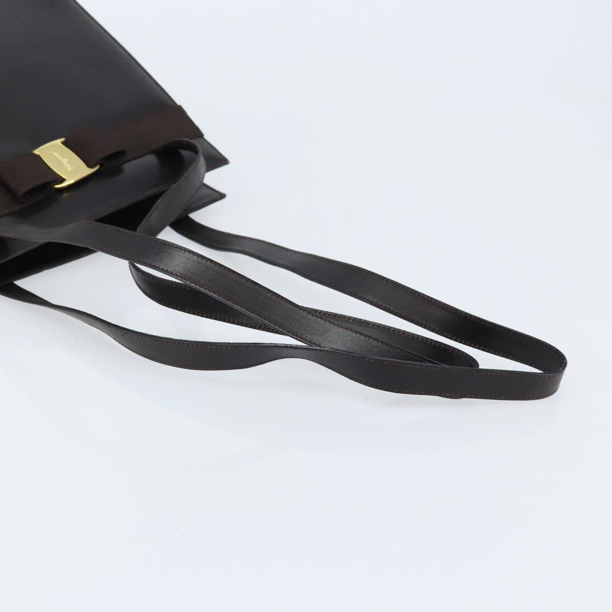 Salvatore Ferragamo Shoulder Bag Leather Brown Gold Auth ka3025