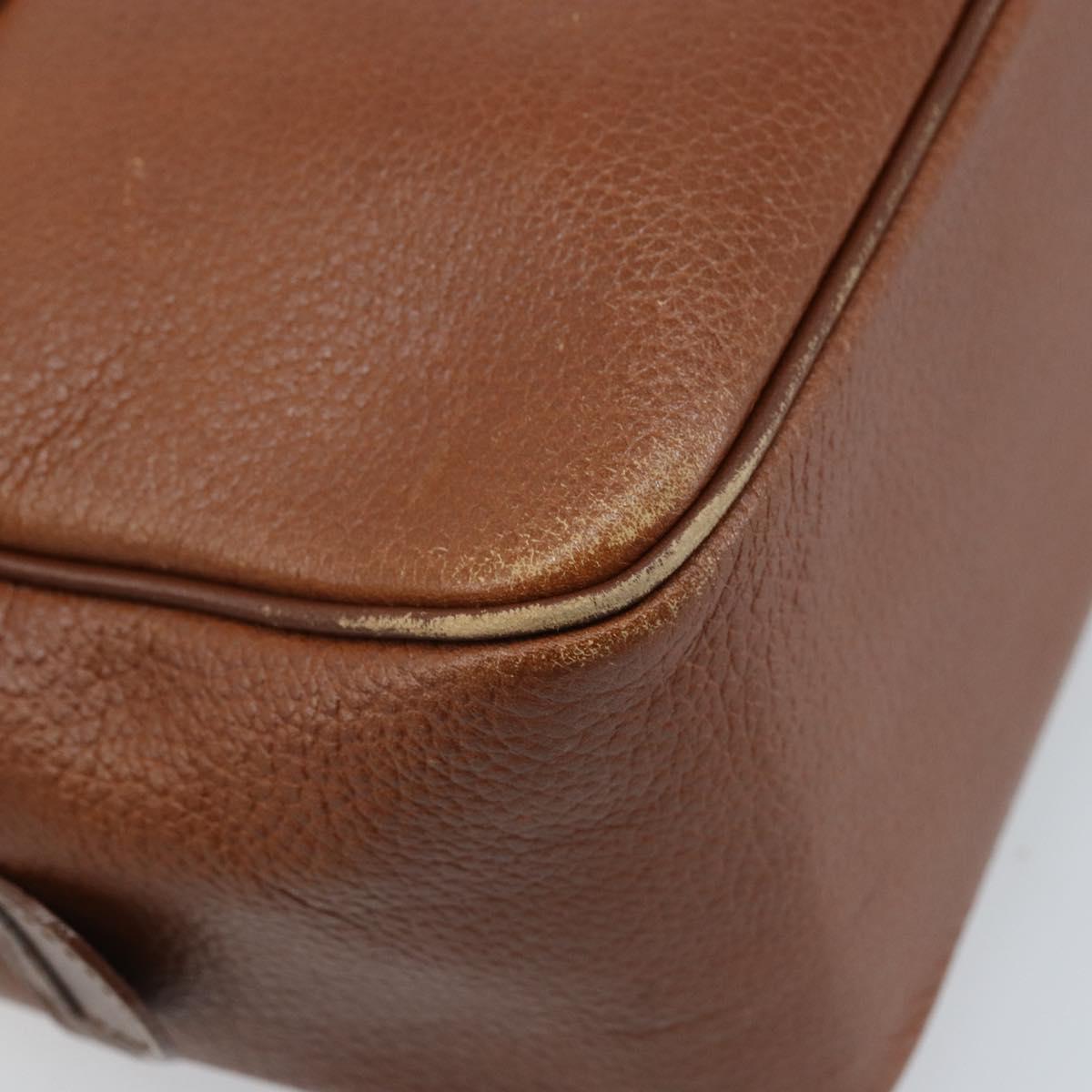 Burberrys Hand Bag Leather Brown Gold Auth ka3026