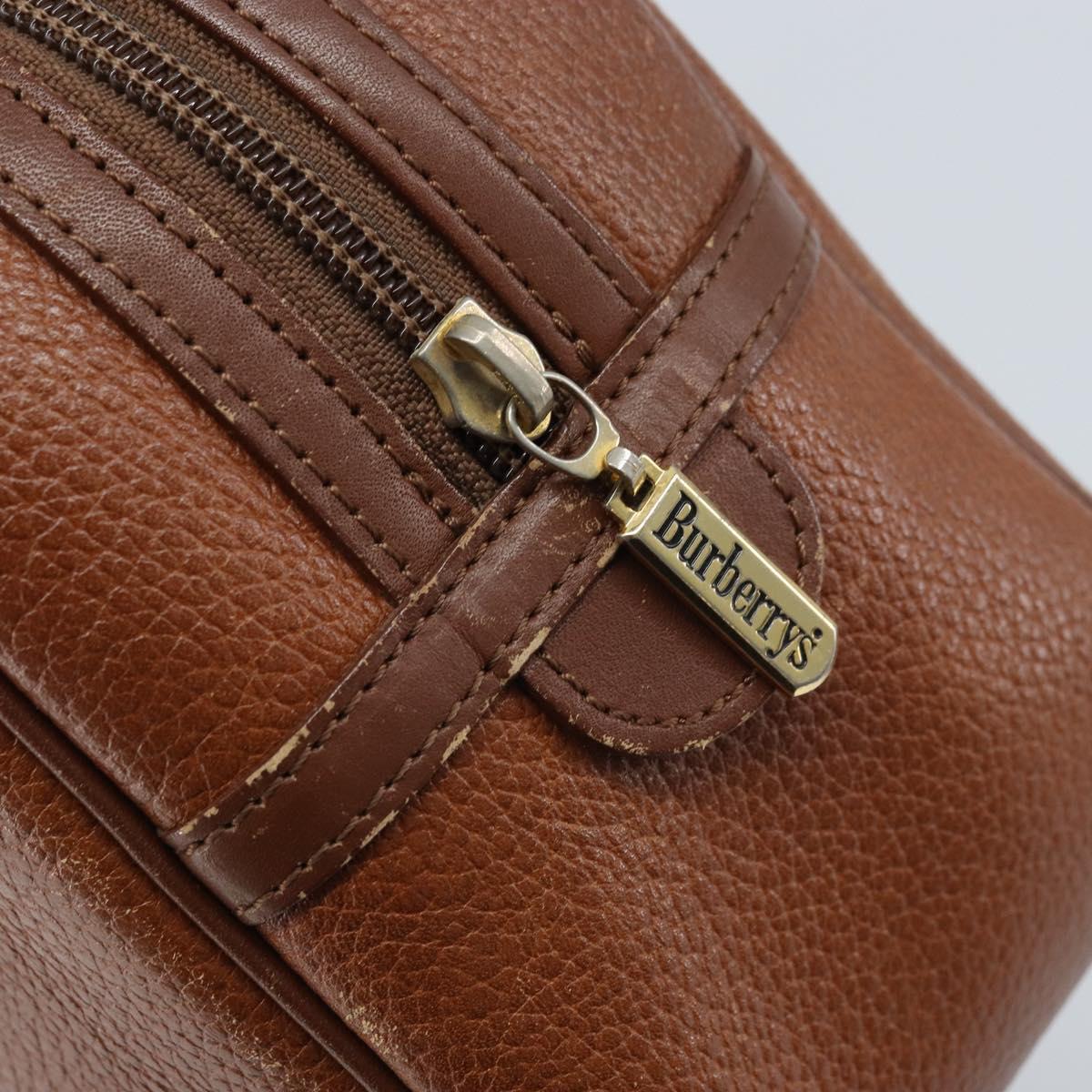 Burberrys Hand Bag Leather Brown Gold Auth ka3026