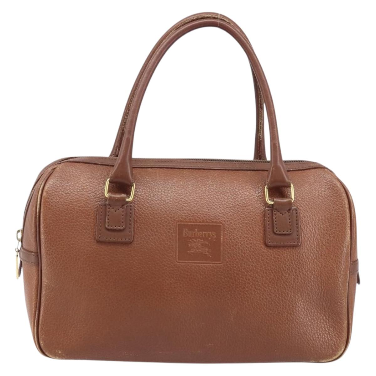 Burberrys Hand Bag Leather Brown Gold Auth ka3026