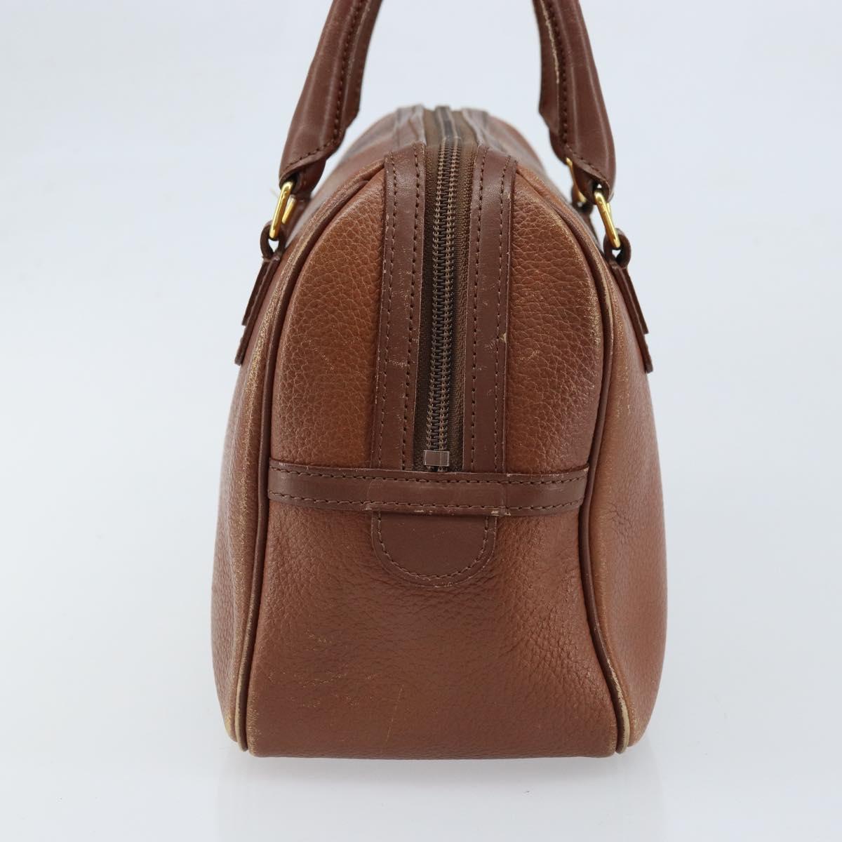 Burberrys Hand Bag Leather Brown Gold Auth ka3026