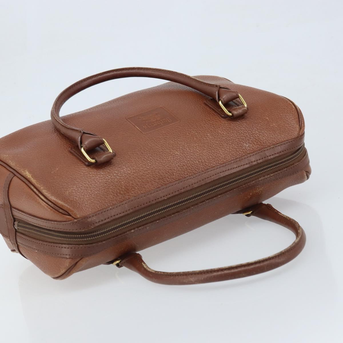 Burberrys Hand Bag Leather Brown Gold Auth ka3026