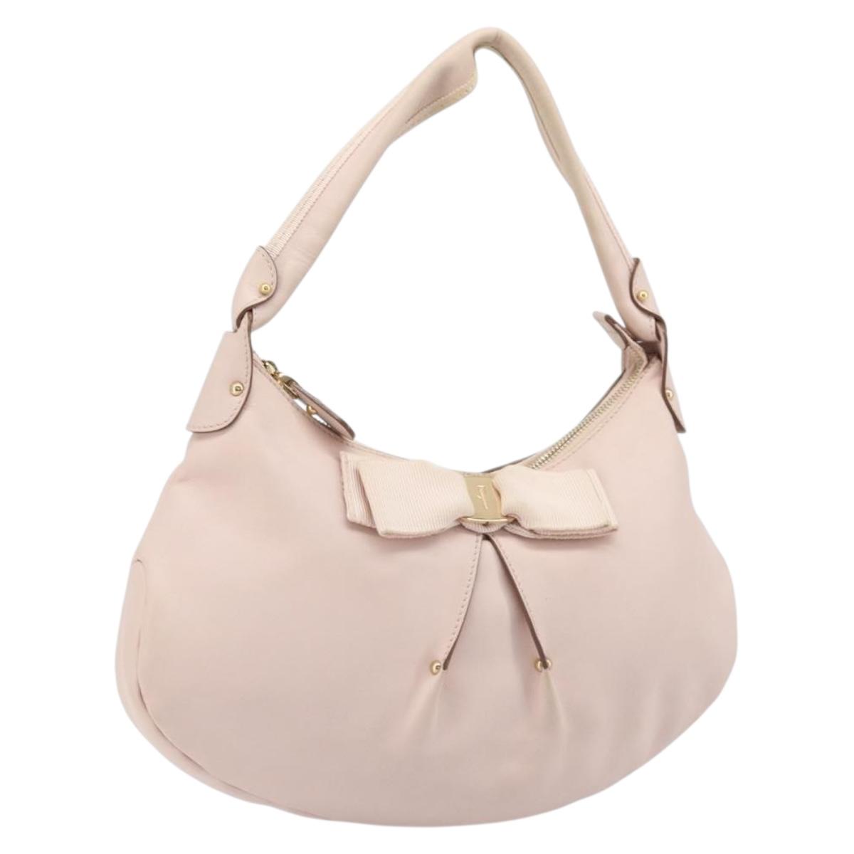 Salvatore Ferragamo Shoulder Bag Leather Pink Gold Auth ka3027