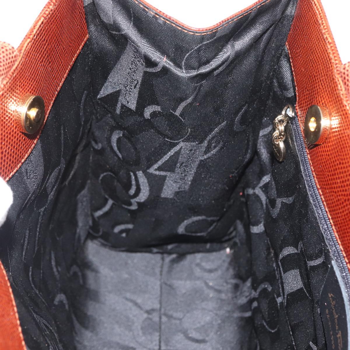 Salvatore Ferragamo Tote Bag Leather Brown Gold Auth ka3028